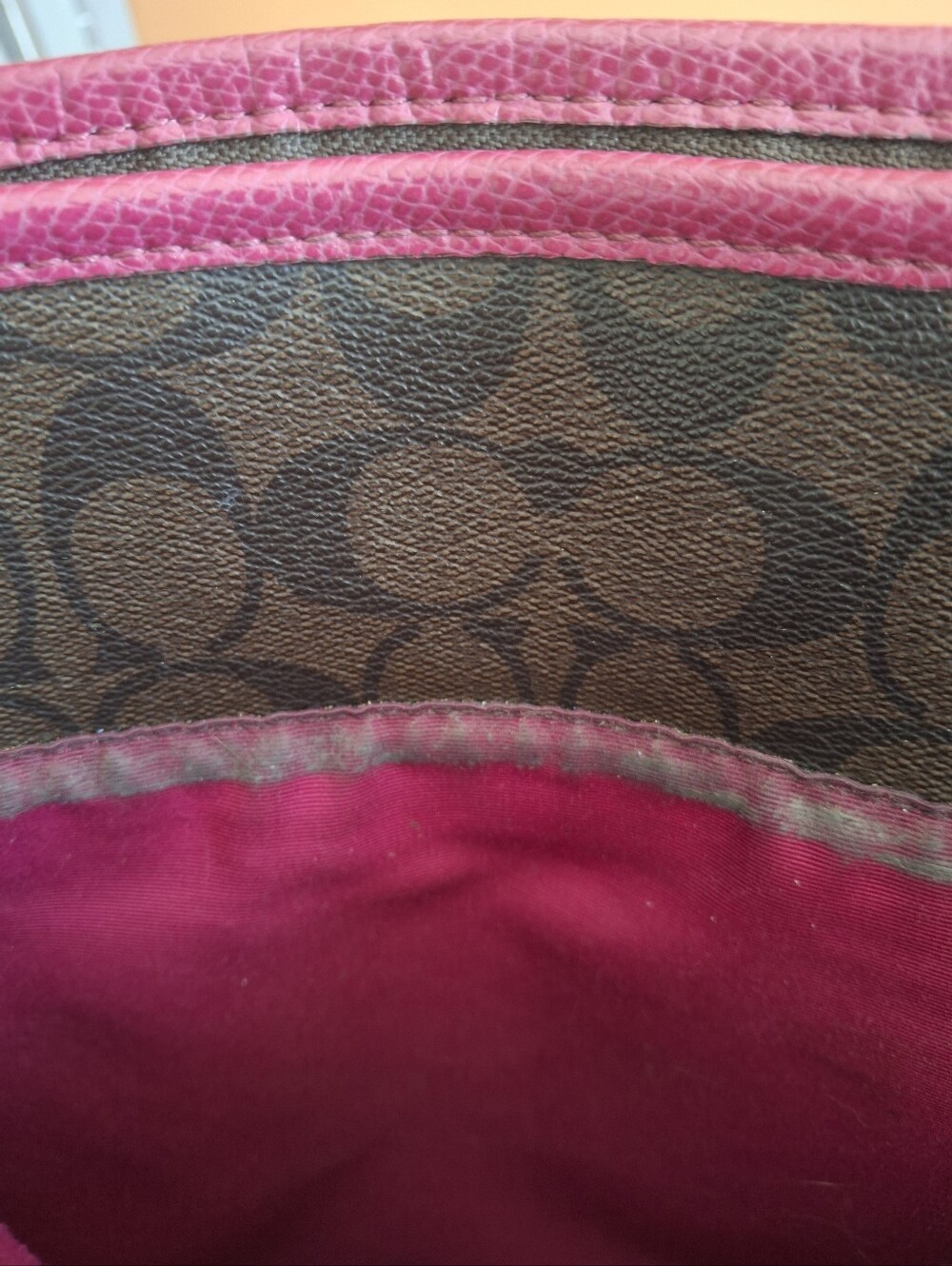 Coach Brown Signature File Crossbody Bag with Raspberry Trim - Picture 13 of 14